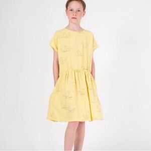 Bobo Choses geese T-shape dress yellow 6-7 years organic cotton nwot
